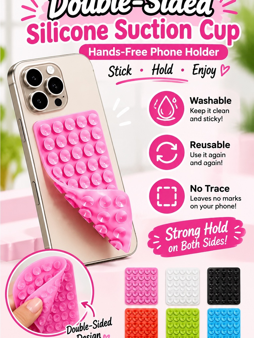 Double-Sided Silicone Suction Cup Phone Holder – Hands-Free Phone Grip 📱